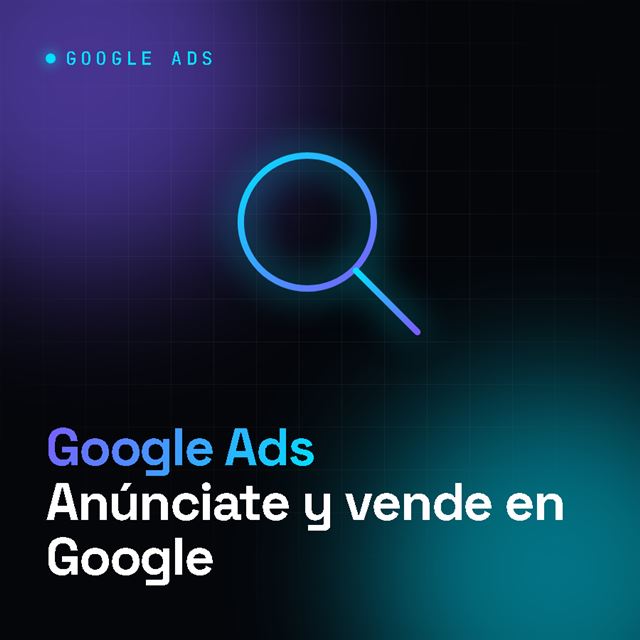 Ilustración de una lupa sobre fondo tecnológico que representa los anuncios de Google Ads